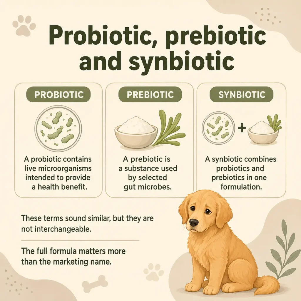 Comparison of probiotic, prebiotic and synbiotic products for dogs