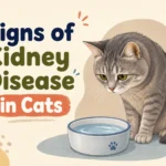 Signs of Kidney Disease in Cats illustrated by a senior cat beside its water bowl