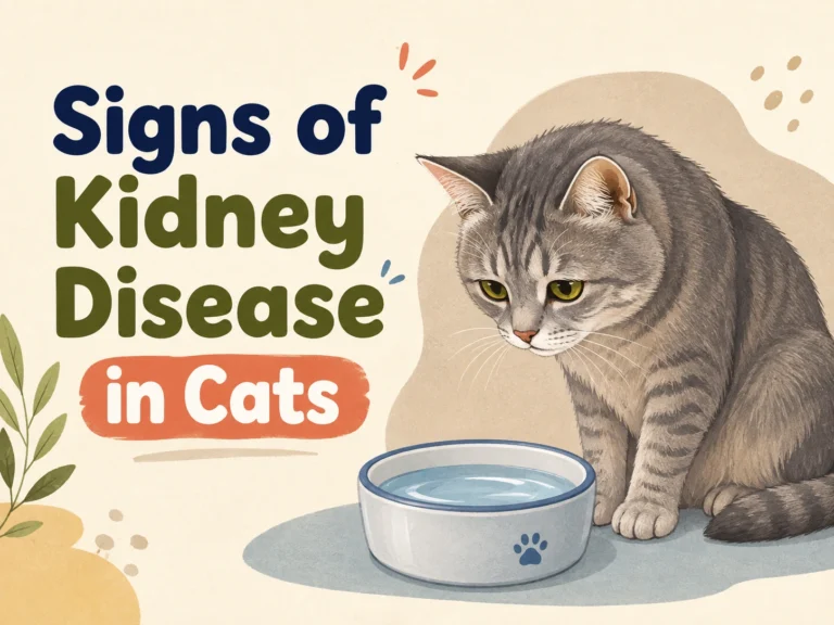 Signs of Kidney Disease in Cats illustrated by a senior cat beside its water bowl